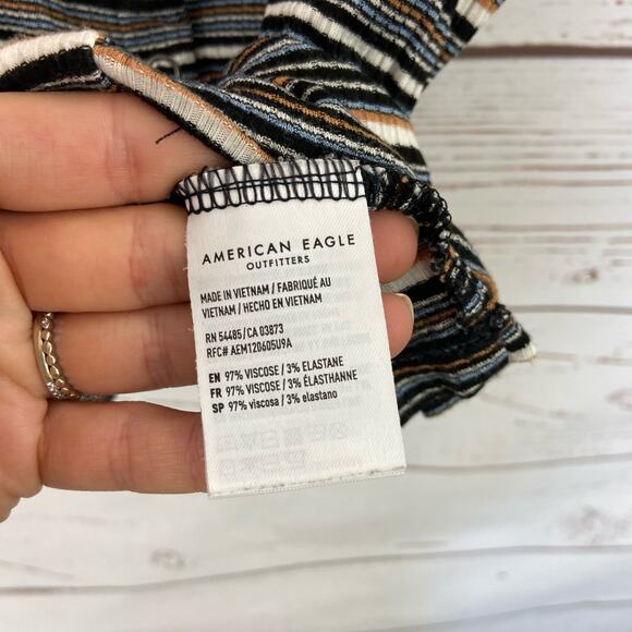 American Eagle S Black Stripe Ribbed Knit Button Up Square Neck Tank Top - Picture 6 of 6